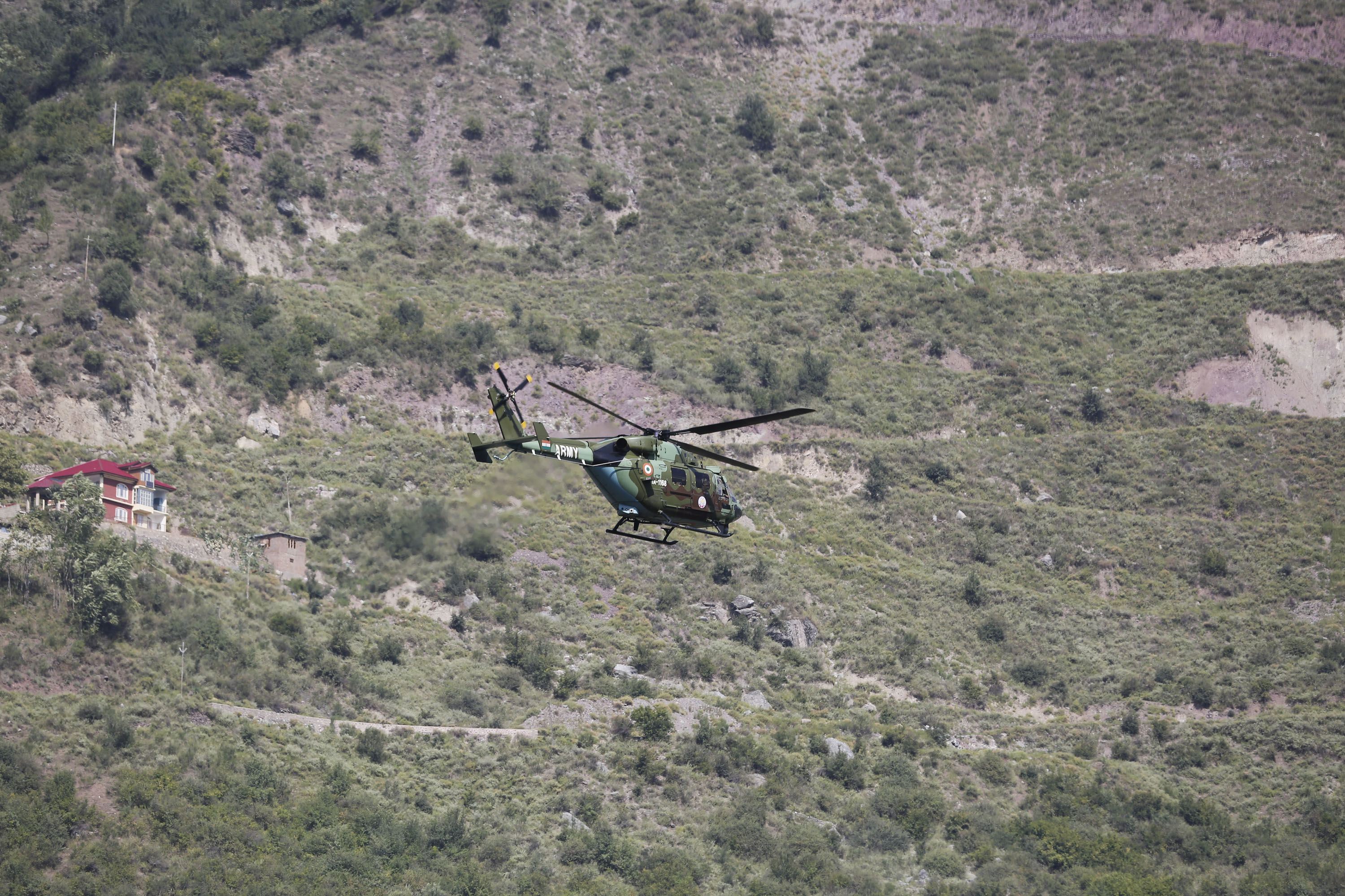 Scores of helicopter sorties roved over Uri on September 18, 2016 following the militant attack. (KL Image: Bilal Bahadur)