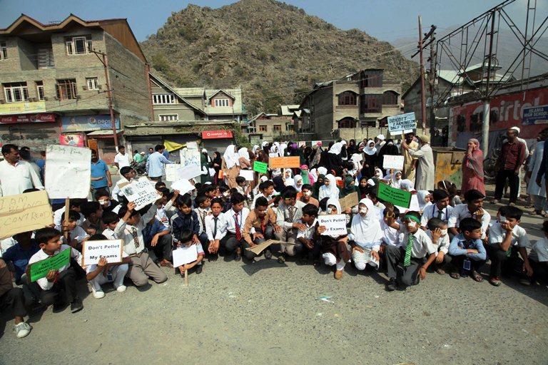 The students wearing school uniforms first since Eid-ul-Fitr 2016 said that they were ready for examination but "they won't sit in exams". (KL Image: Bilal Bahadur)