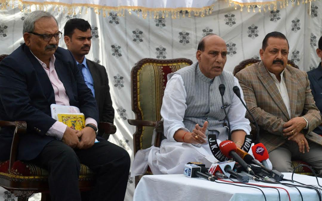 Union Home Minister, Rajnath Singh, addressing a press conference in Srinagar, on Monday, September. 5, 2016. (KL Image: Bilal Bahadur)