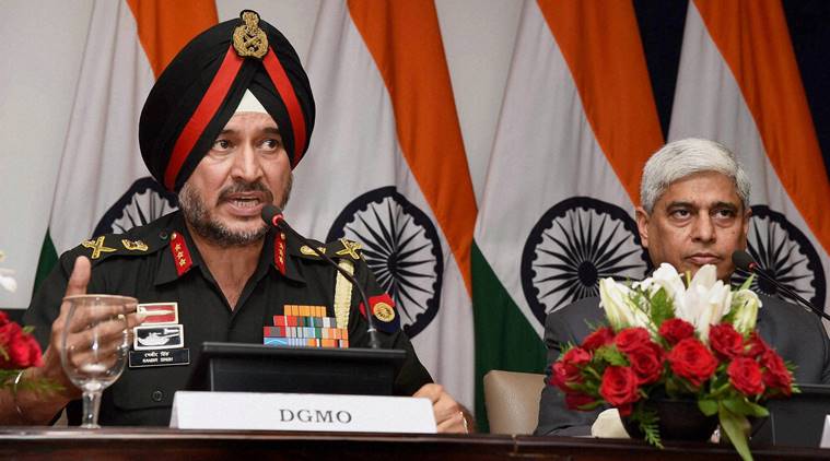 New Delhi: Director General Military Operations (DGMO), Ranbir Singh salutes after the Press Conferences along with External Affairs Spokesperson Vikas Swarup, in New Delhi on Thursday. India conducted Surgical strikes across the Line of Control in Kashmir on Wednesday night.