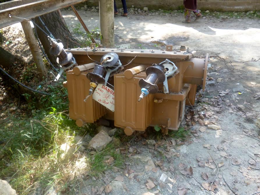 An electricity transformer damaged in South Kashmir in forces action. (KL Image: Shah Hilal)