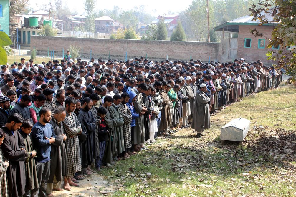 Funeral prayers of slain Shamim Ahmad of Arwani Bijbehara held in his native village on Oct 21, 2016. (KL Image: Shah Hilal)