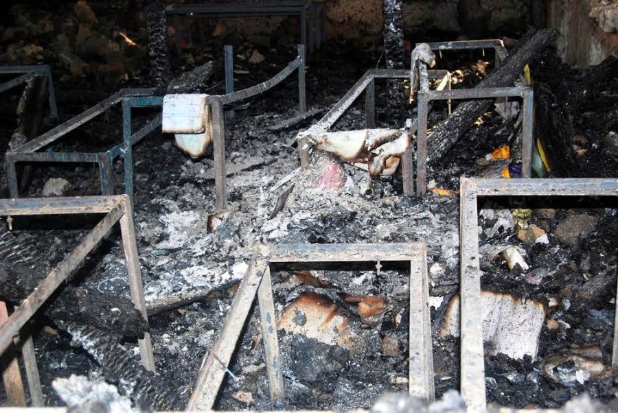Iqra English Medium Public School Batagund Veerinag set ablaze on Oct 28, 2016 by anti-social elements. (KL Image: Shah Hilal)