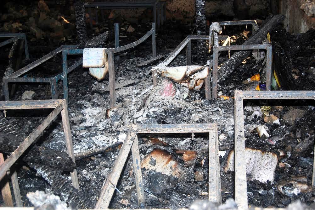 Iqra English Medium Public School Batagund Veerinag set ablaze on Oct 28, 2016 by anti-social elements. (KL Image: Shah Hilal)