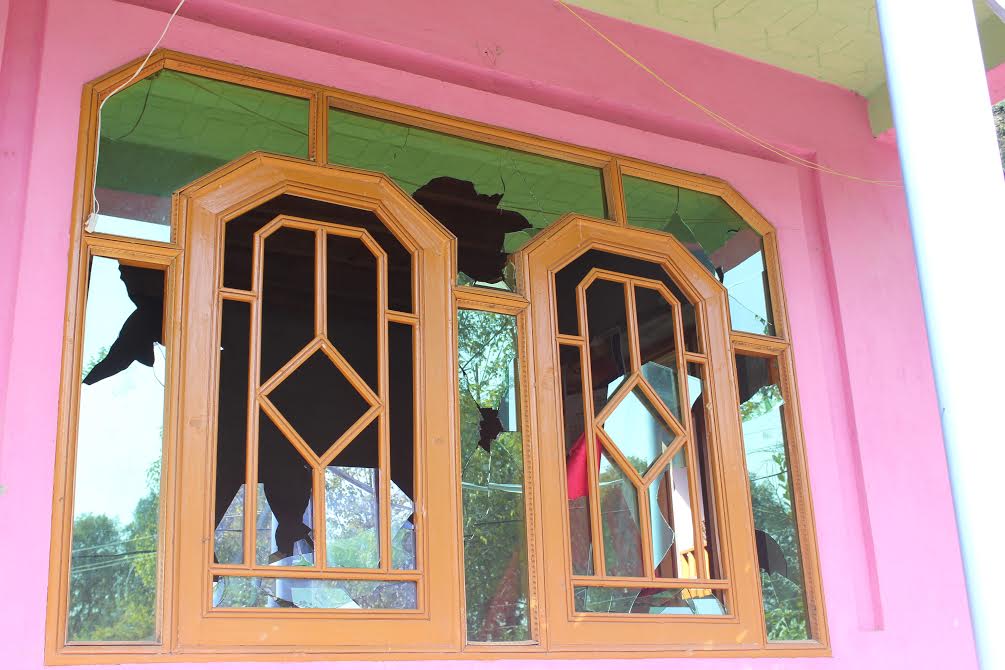 The damaged window panes of a residential house in Keunsoo village of Bandipora district on Oct 25, 2016. (KL Image: Mohammad Abu Bakar)