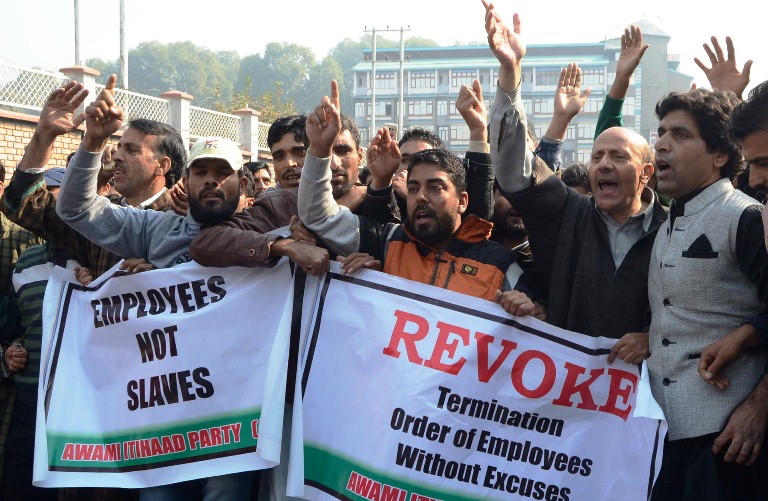 An Er Rashid led AIP protest demonstration on Oct 24, 2016 against termination of Government employees for their alleged role in anti-India activities. (KL Image: Bilal Bahadur)