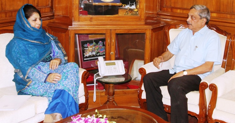 Chief Minister Mehbooba Mufti with Defence Minister in Delhi on November 28, 2016