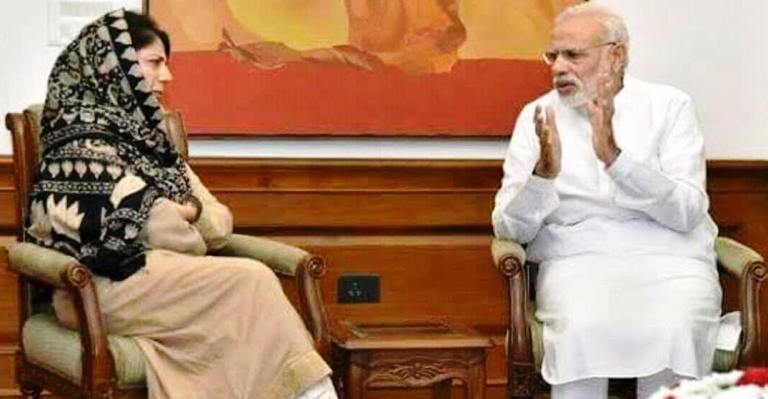 Chief Minister Ms Mehbooba Mufti in a meeting with Prime Minister Narendra Modi