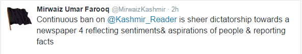 Screenshot of https://twitter.com/MirwaizKashmir downloaded on Nov 04, 2016.