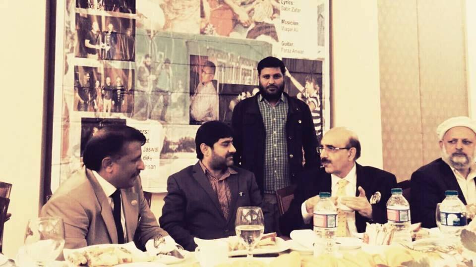 Pakistani producer Omar Ahsan (second from left) talking to PaK President Sardar Masood Khan Choudhary in Muzaffarbad on November 14, 2016