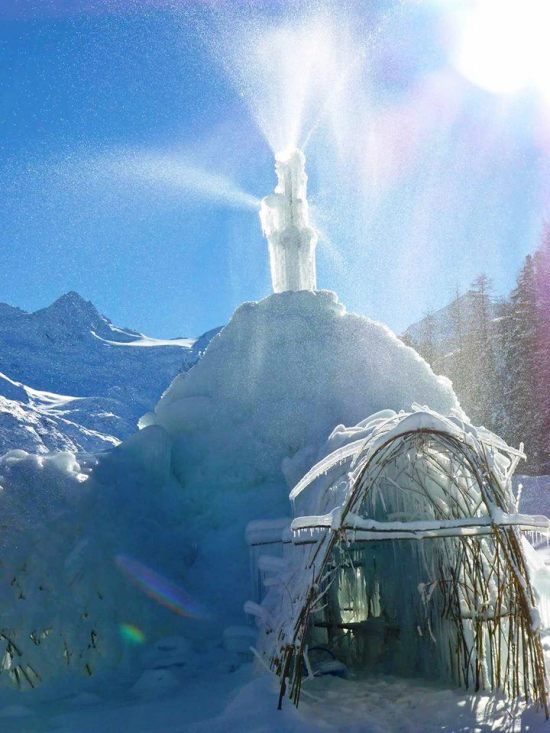 Europe's first Ice stupa in making in an Alps valley