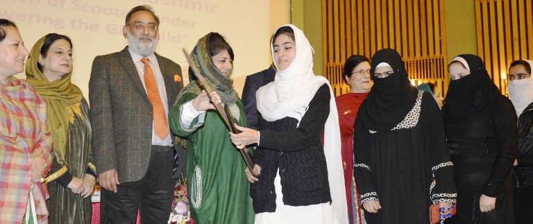 Chief Minister distributing subsidized scooters in Srinagar