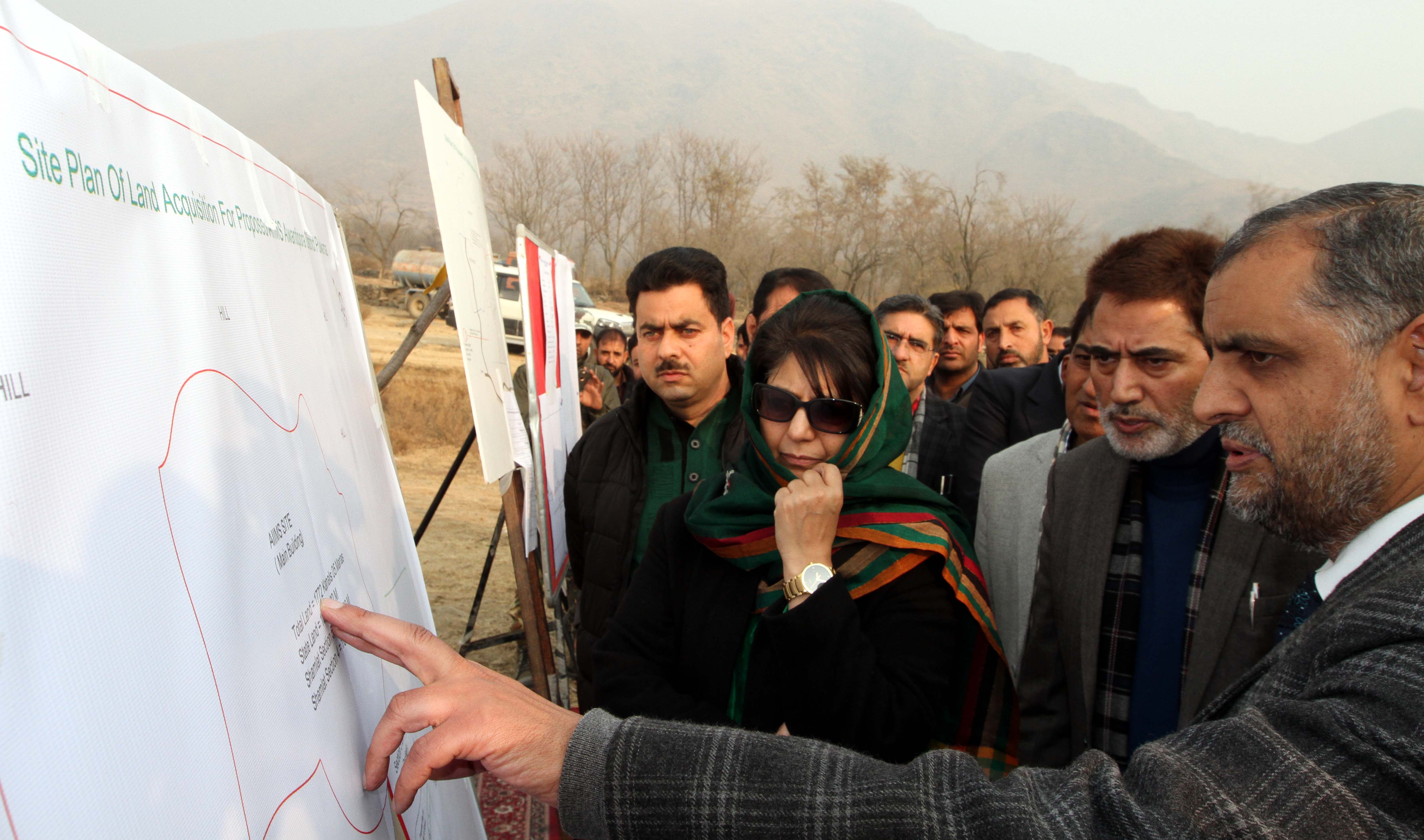 Chief Minsiter Mehbooba Mufti during her visit to AIIMS site