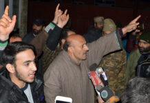 Er Rasheed at Press Enclave with his supporters on Thursday.