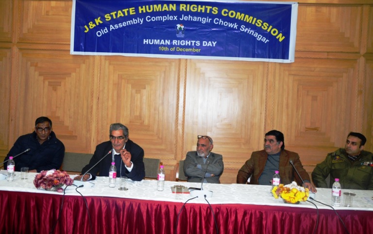 SHRC Chairperson Justice Bilal Nazki, Justice Kirmani and Parvez Imroz at the SHRC function on human rights day in Srinagar