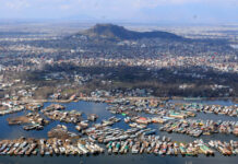 Cities within Srinagar City An aerial view of Srinagar city including parts of world famous Dal lake in Srinagar on Wednesday, as sun came out for the first time this week afrer rains lashed Kashmir valley and snow on the hills. The sun brought respite to the people from the cold wave.