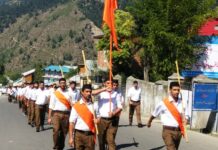 RSS volunteers march in Bhaderwah, demand removal of Article 35-A