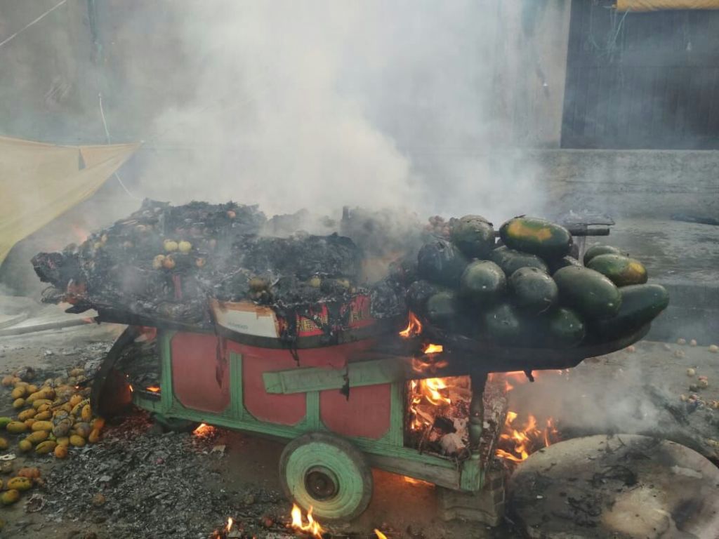 Miscreants set ablaze handcarts in Soura, damage fencing around trees