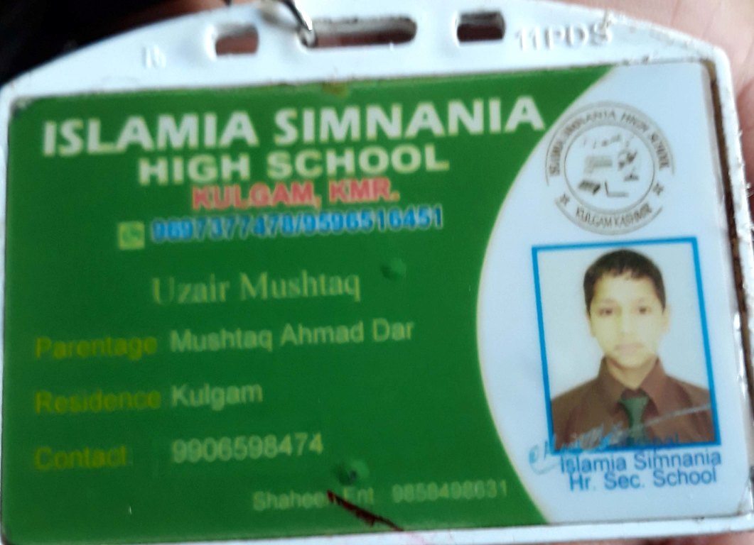 Uzair Mushtaq of main Town Kulgam
