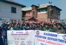 Tourism dept casual labourers stage protest, demand release of pending wages