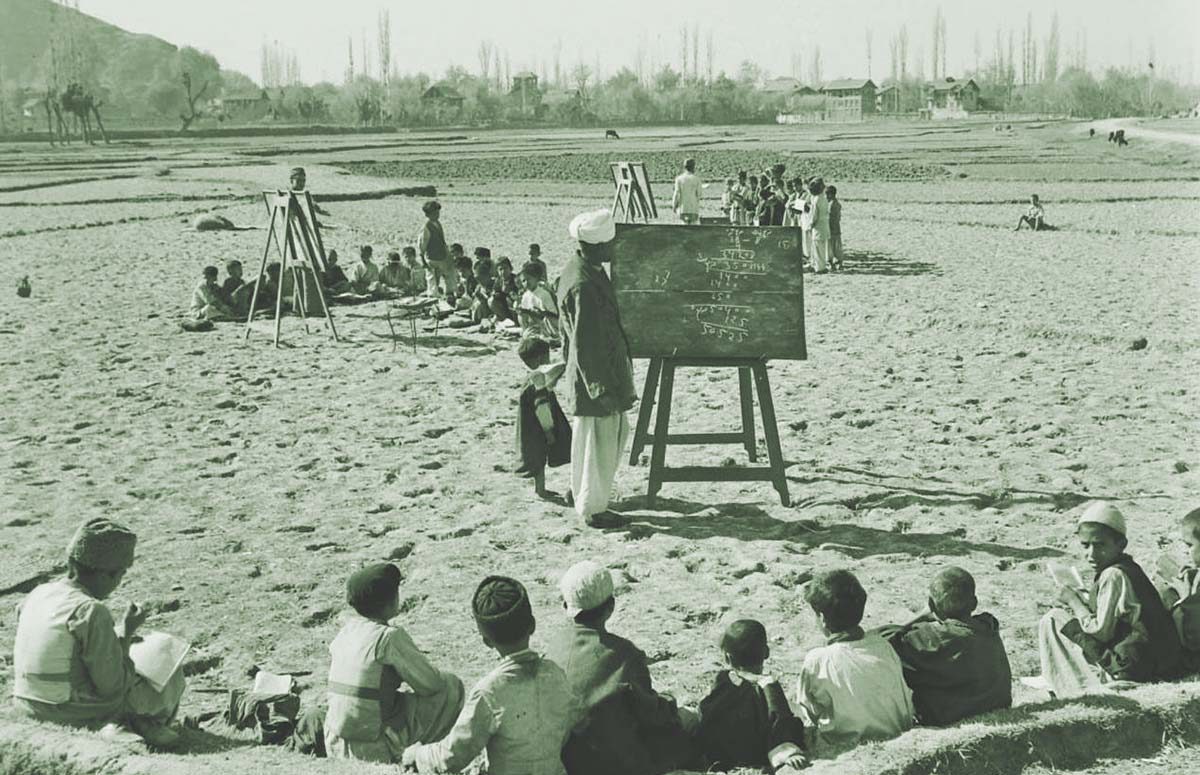 A-1955-photograph-showing-the-students-being-taught-in-an-open-school