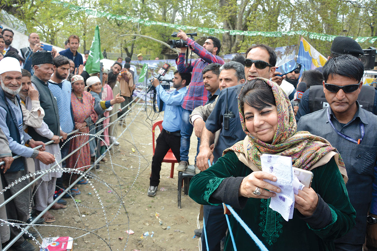 Mehbooba Mufti during an election rally in South Kashmir.