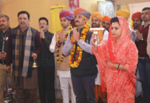 Vikramadatiya Singh, his wife Chitrangda Raje Singh and their son Martand after the father and son filed their nominations