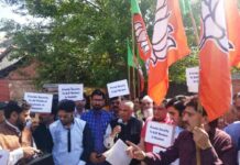 BJP stages protest in Srinagar against Mir’s killing, seeks security for political workers