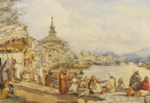 Near Khanqah-e-Moala British colourist William Carpenter Junior (1818-1899) has drawn this picture during one of his three visits to Kashmir. the most Known was in 1853.