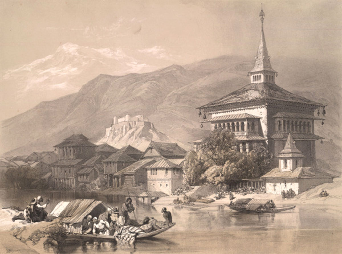 This lithograph drawn by James Duffield Harding (1798-1863) was an English landscape painter somewhere in 1847, shortly after Kashmir was sold under Treaty of Amritsar.