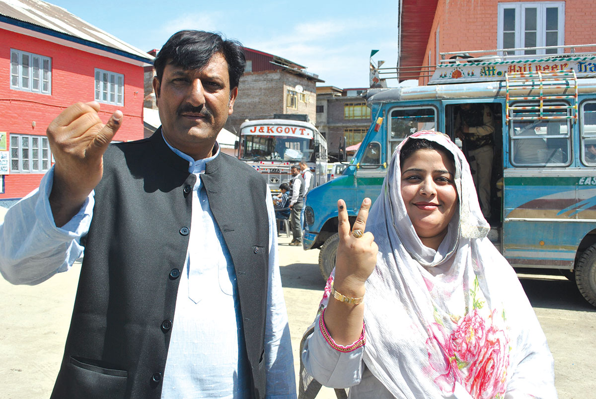 Voters after their votes in South Kashmir.