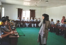 Farzana in AV lab at Modern School Solina.