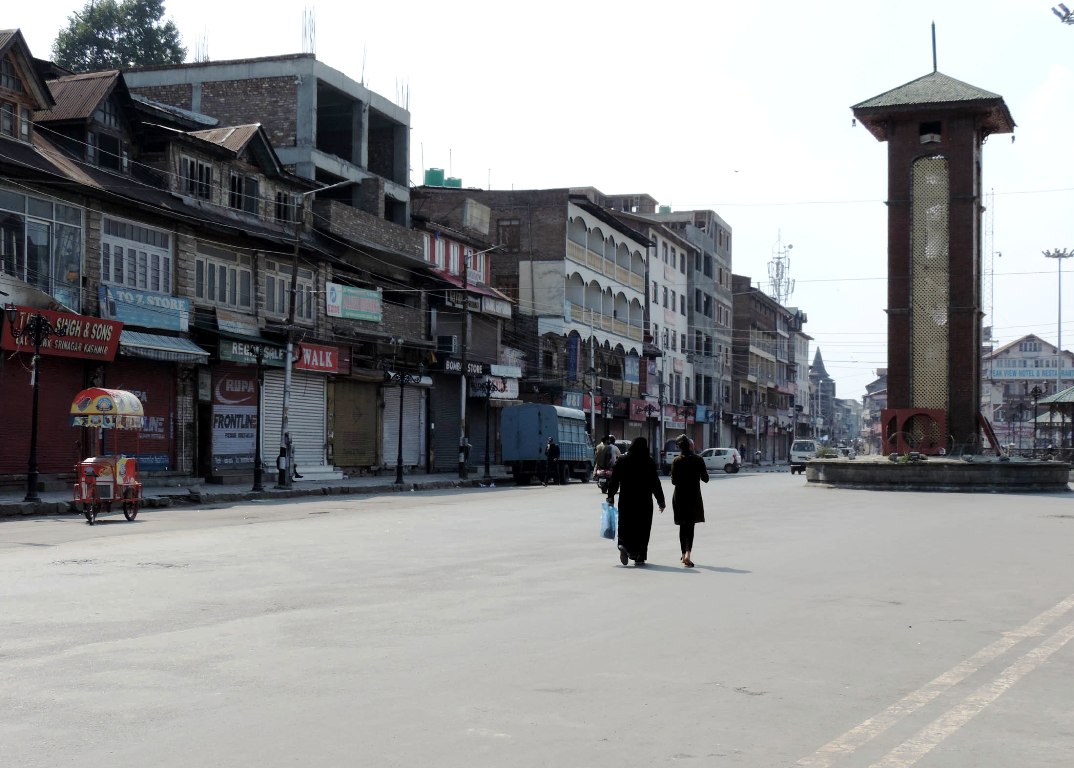 A deserted view of Lal Chowk as shutdown completes more than 2 months. KL Image: Bilal Bahadur