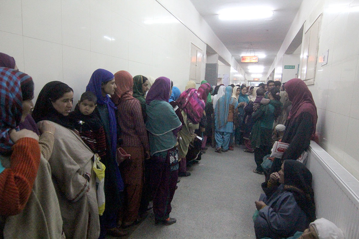 Patients waiting for their turn at SMHS hospital Srinagar.