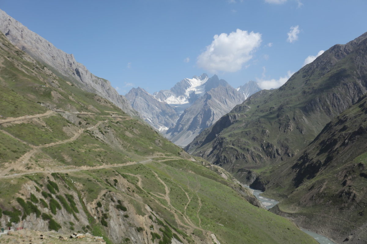 The yatra trail near sangam with Nichhang 5444 mts in the backdrop