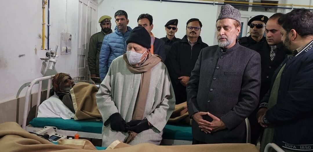 JKNC President Dr Farooq Abdullah during his two day visit to Pirpanjal visited the citizens injured in the recent tragic incident in Bafliaz e1703920005337