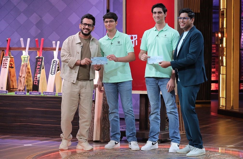 Tramboo Sports Co Founder Saad and Hmaad Tramboo with Sharks Peyush Bansal and Aman Gupta after they clicked the deal live on January 29 2024