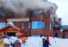Fire Destroyes Premier Gulmarg Hotel Pine Palace Platinum at Gulmarg on fire on February 20, 2024