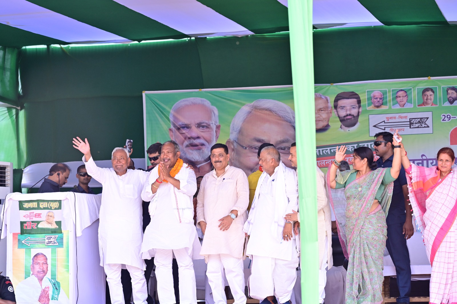 Bihar CM Nitish Kumar addressing an election rally in support of NDA-backed JD(U) candidate Kaushalendra Kumar in the Nalanda Lok Sabha constituency