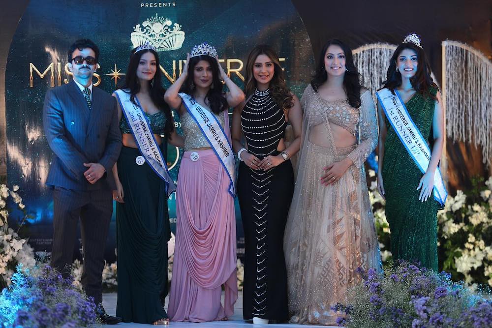 Priyanka-Pandita-with-runner-ups-after-being-crowned-Jammu-Kashmirs-Miss-University-on-August-10-2024-in-Jammu-