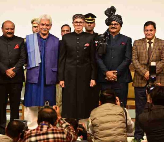 Swearing-in-Ceremony of Omar Abdullah and his five cabinet ministers at SKICC, Srinagar on October 16, 2024.