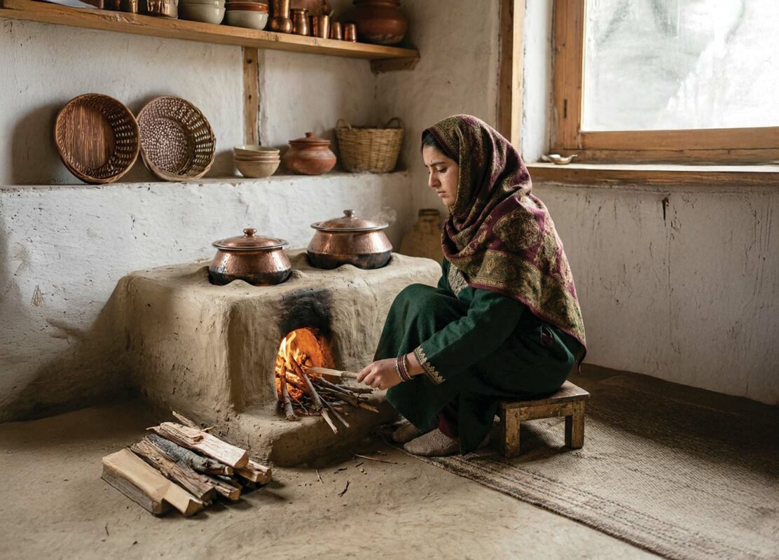 Kashmir-woman-preparing-food-on-mud-oven;-AI-Generated-Prompt-by-Malik-Kaisar