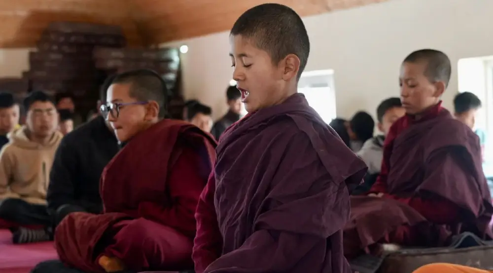 A group of students in Ladakh in a meditation session