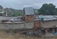Flash Flood Sweeps Away 32 Shops in Central Kashmir A view of the devastation at Beerwah bus stand after flash floods swept away a private shopping complex