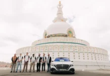 Mercedes-Benz Flags Off Global S-Class Expedition from Leh, Targets World’s Highest Motorable Road Benz machine and the men near Ladakh's Shanti Stupa on July 17, 2026