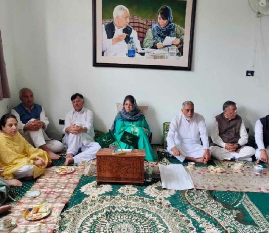 PDP Reviews J&K Political Situation, Charts Strategy to Raise People’s Issues PDP president Mehbooba Mufti chairs the party's core committee meeting in Srinagar on July 12,2026