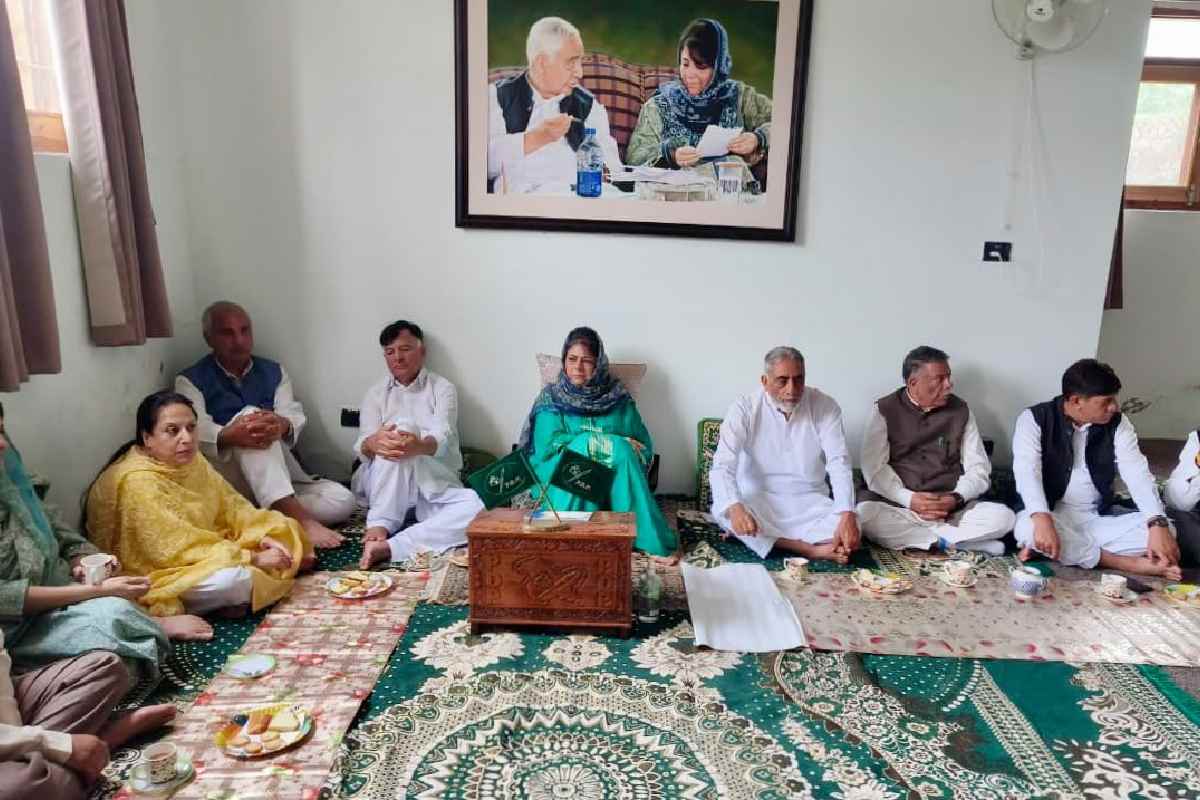 PDP president Mehbooba Mufti chairs the party's core committee meeting in Srinagar on July 12,2026