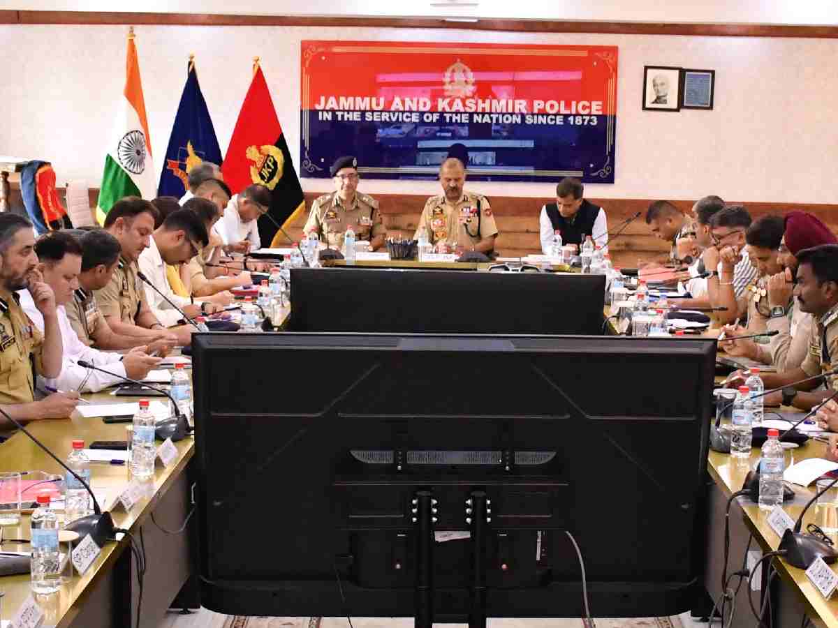 DGP Nalin Prabhat chairs a high-level security review meeting with senior police officers at the Police Control Room (PCR) Kashmir in Srinagar 