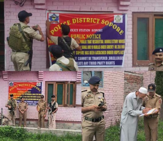 Sopore Police Attach ₹1.23 Crore Properties of Absconding Drug Peddler Under NDPS Act