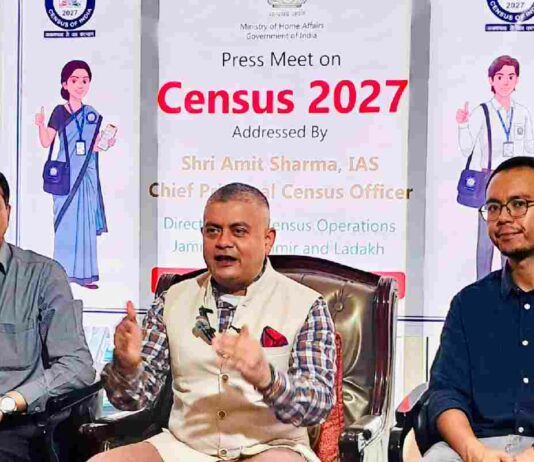 Director Census Operations for Jammu and Kashmir and Ladakh, Amit Sharma, addressing a press conference in Leh on Sunday regarding the self-enumeration phase of Census 2027